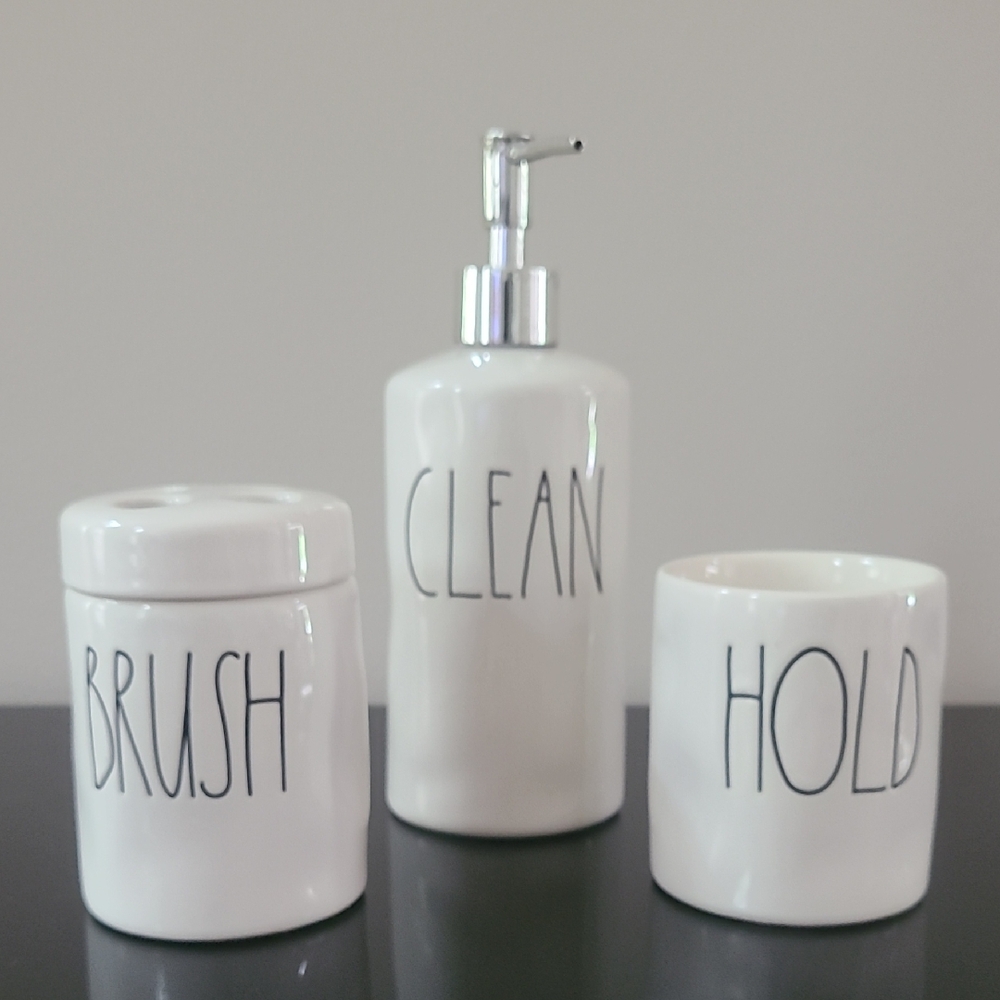 White Bathroom Set with Pump Dispenser